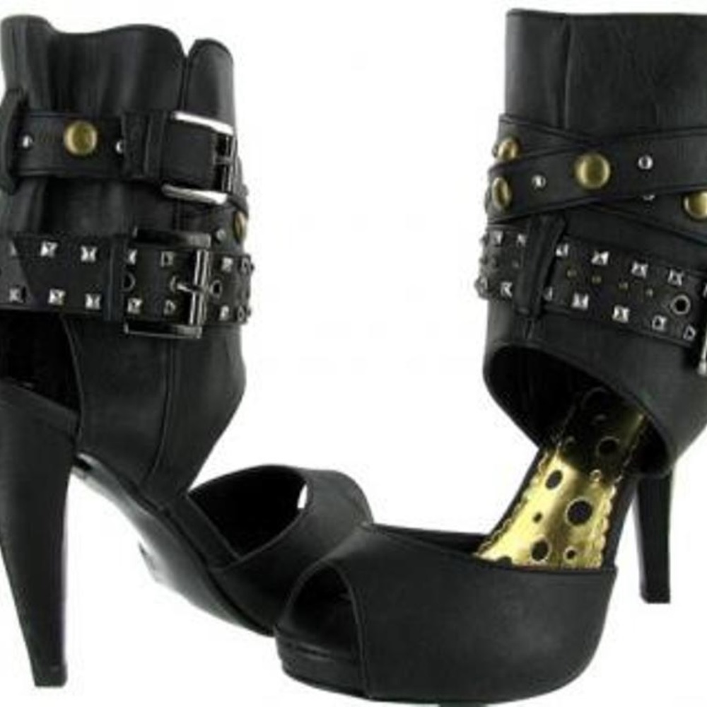 Inked Heel Buckle Boot Peep Toe Pump Sandal Super